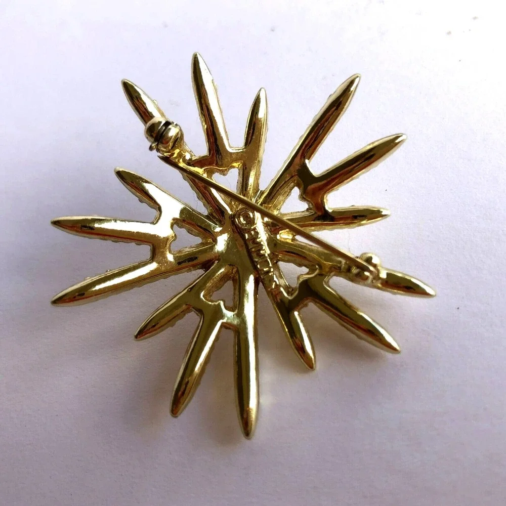 Vintage Emmons Brooch Gorgeous Rhinestones Pearls Aurora Crystal Starburst  2